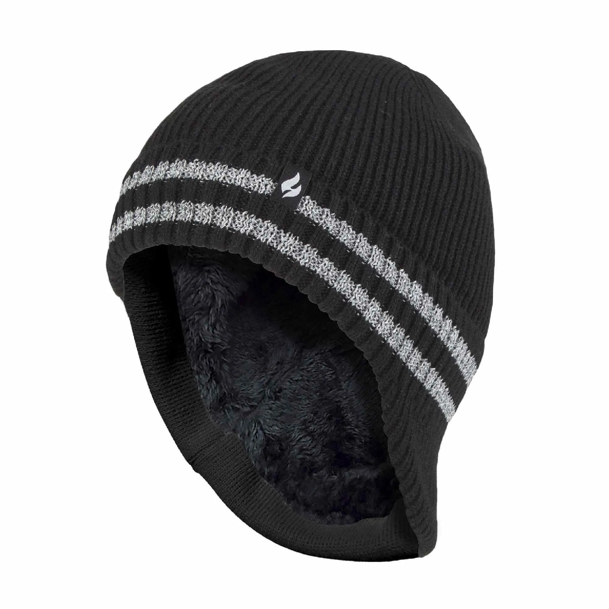 Mens Hi Vis Reflective Fleece Lined Thermal Winter Hat with Drop Neck