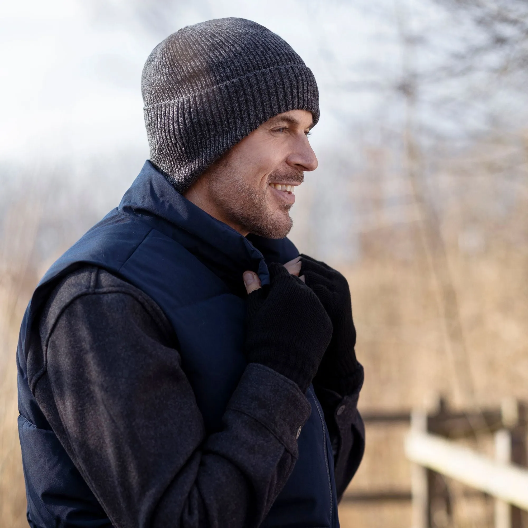 Mens Knitted Thermal Winter Warm Expedition Hat with Drop Neck