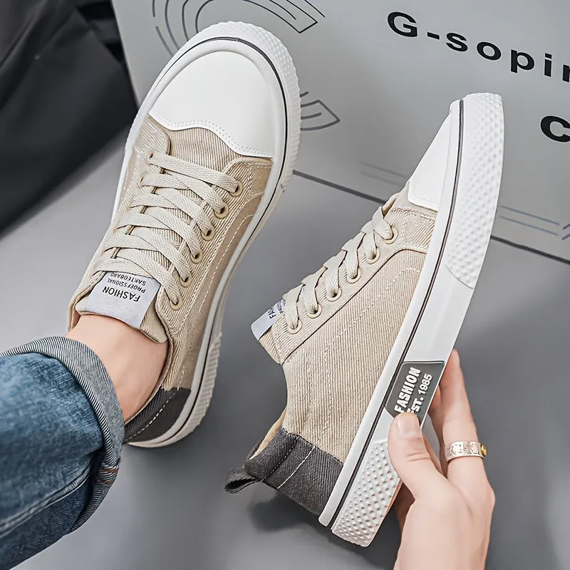 Men's Low-Top Canvas Sneakers - Breathable, Lightweight, and Stylish Casual Shoes with Geometric Design for Casual Attire