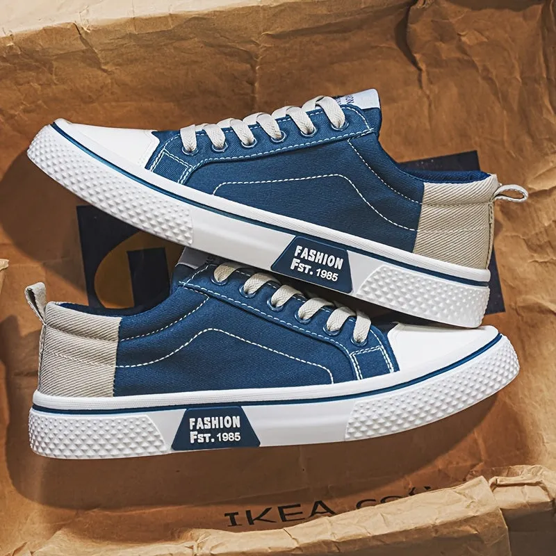 Men's Low-Top Canvas Sneakers - Breathable, Lightweight, and Stylish Casual Shoes with Geometric Design for Casual Attire