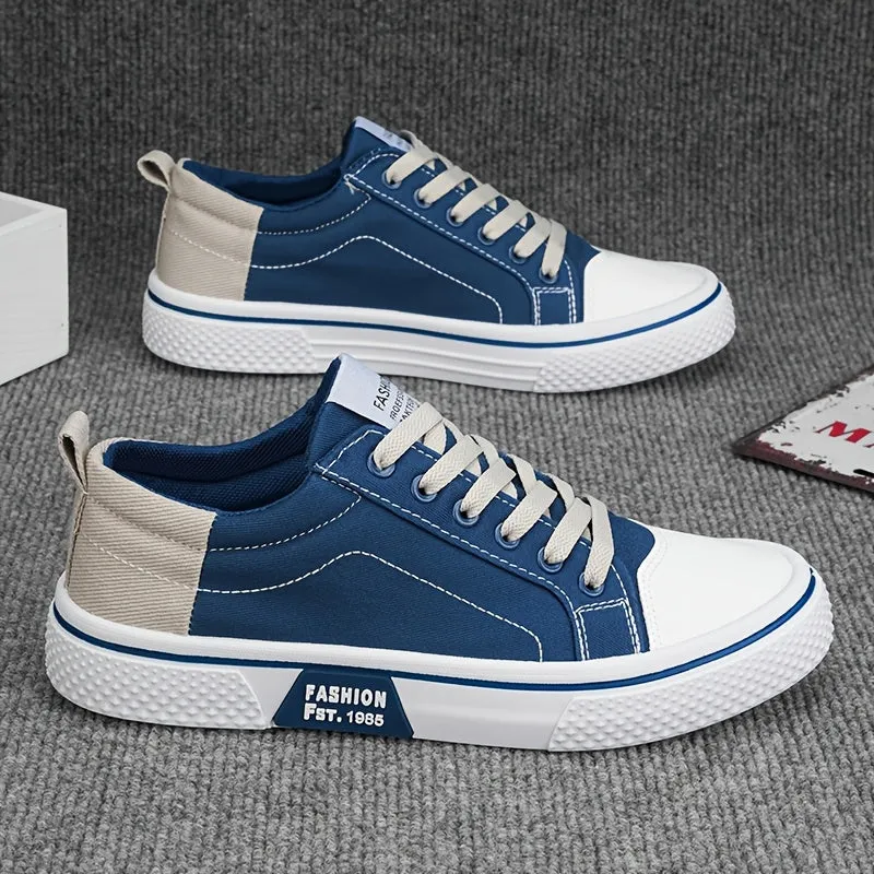Men's Low-Top Canvas Sneakers - Breathable, Lightweight, and Stylish Casual Shoes with Geometric Design for Casual Attire