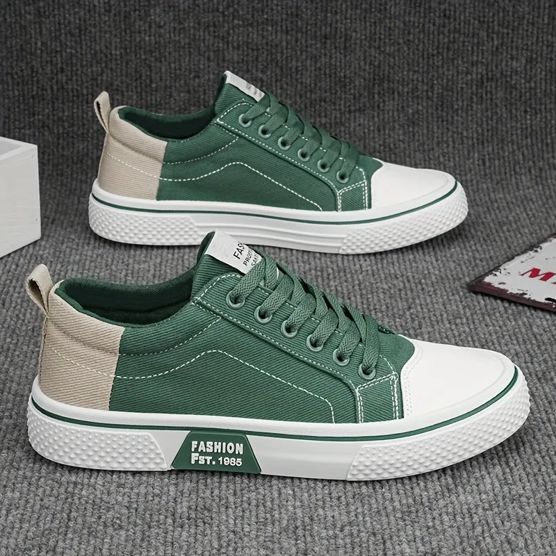 Men's Low-Top Canvas Sneakers - Breathable, Lightweight, and Stylish Casual Shoes with Geometric Design for Casual Attire