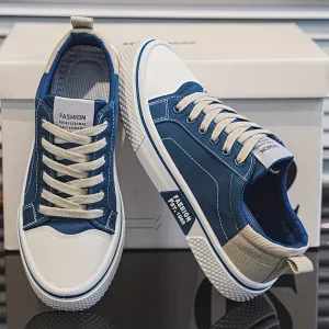 Men's Low-Top Canvas Sneakers - Breathable, Lightweight, and Stylish Casual Shoes with Geometric Design for Casual Attire