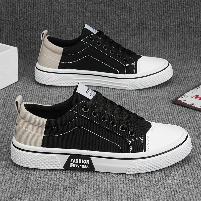 Men's Low-Top Canvas Sneakers - Breathable, Lightweight, and Stylish Casual Shoes with Geometric Design for Casual Attire