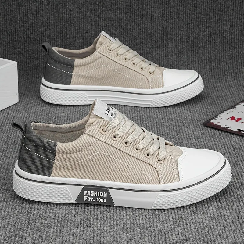 Men's Low-Top Canvas Sneakers - Breathable, Lightweight, and Stylish Casual Shoes with Geometric Design for Casual Attire