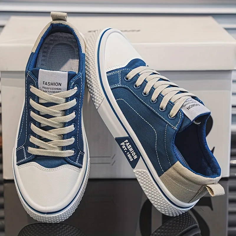 Men's Low-Top Canvas Sneakers - Breathable, Lightweight, and Stylish Casual Shoes with Geometric Design for Casual Attire