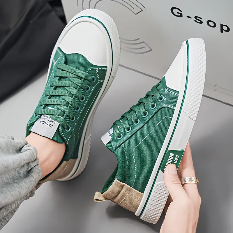 Men's Low-Top Canvas Sneakers - Breathable, Lightweight, and Stylish Casual Shoes with Geometric Design for Casual Attire