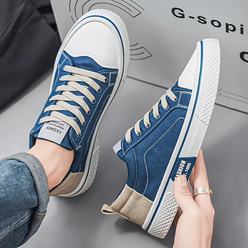 Men's Low-Top Canvas Sneakers - Breathable, Lightweight, and Stylish Casual Shoes with Geometric Design for Casual Attire