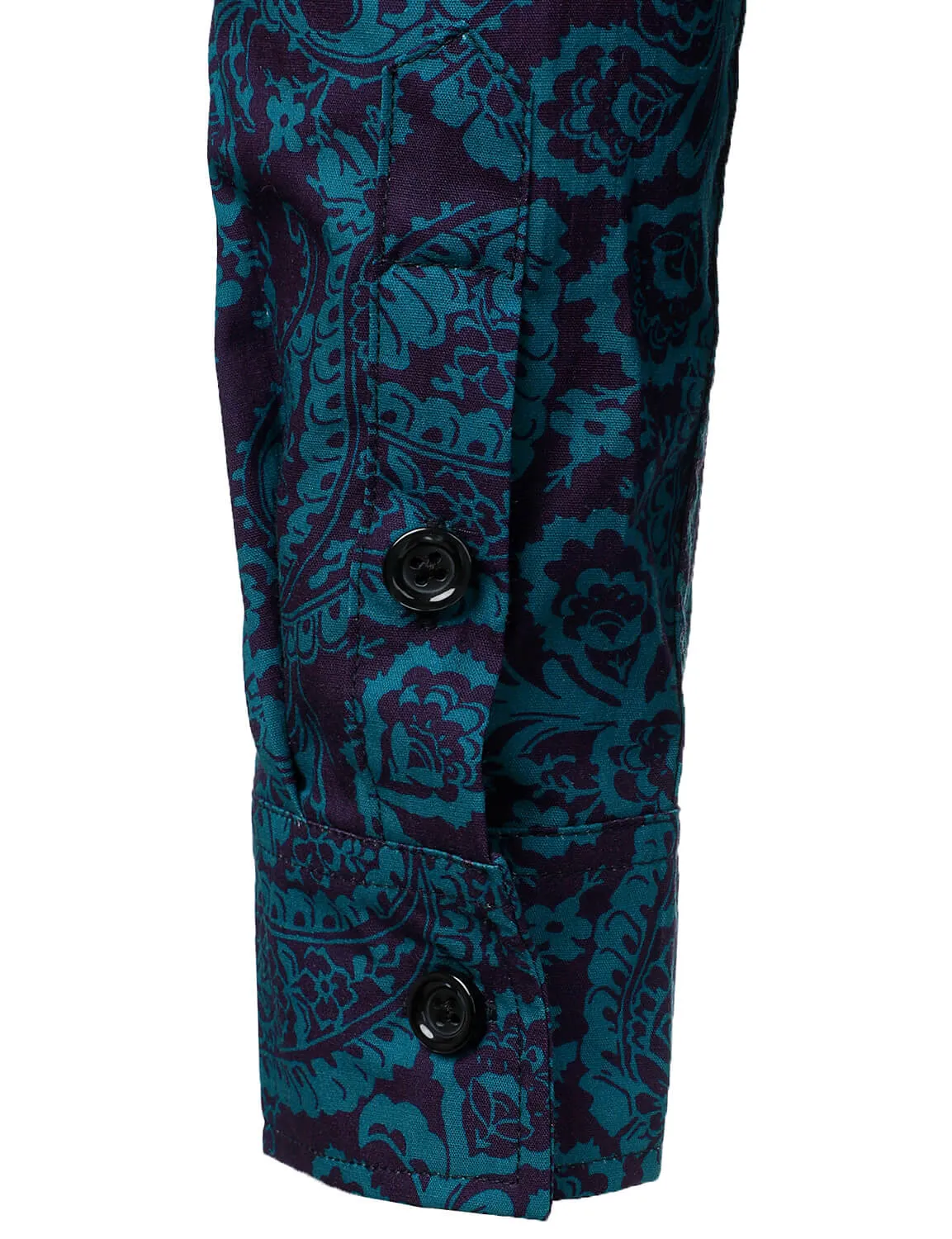 Men's Paisley Print Cotton Casual Button Up Long Sleeve Shirt