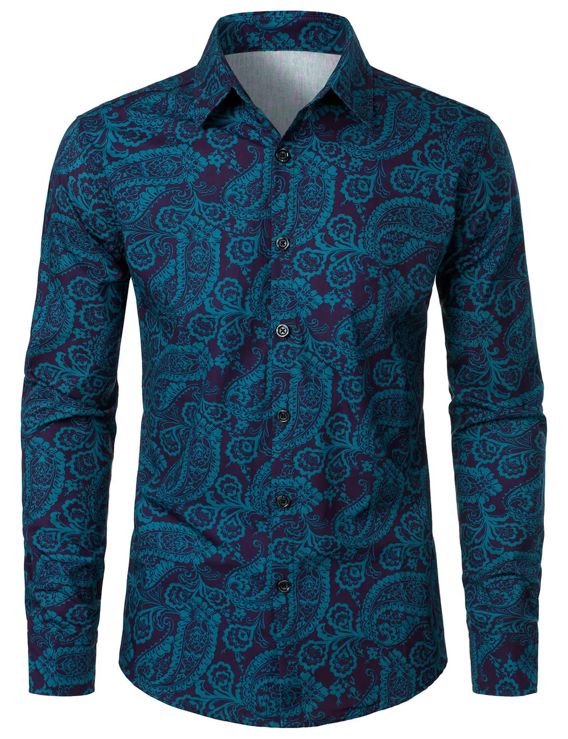 Men's Paisley Print Cotton Casual Button Up Long Sleeve Shirt