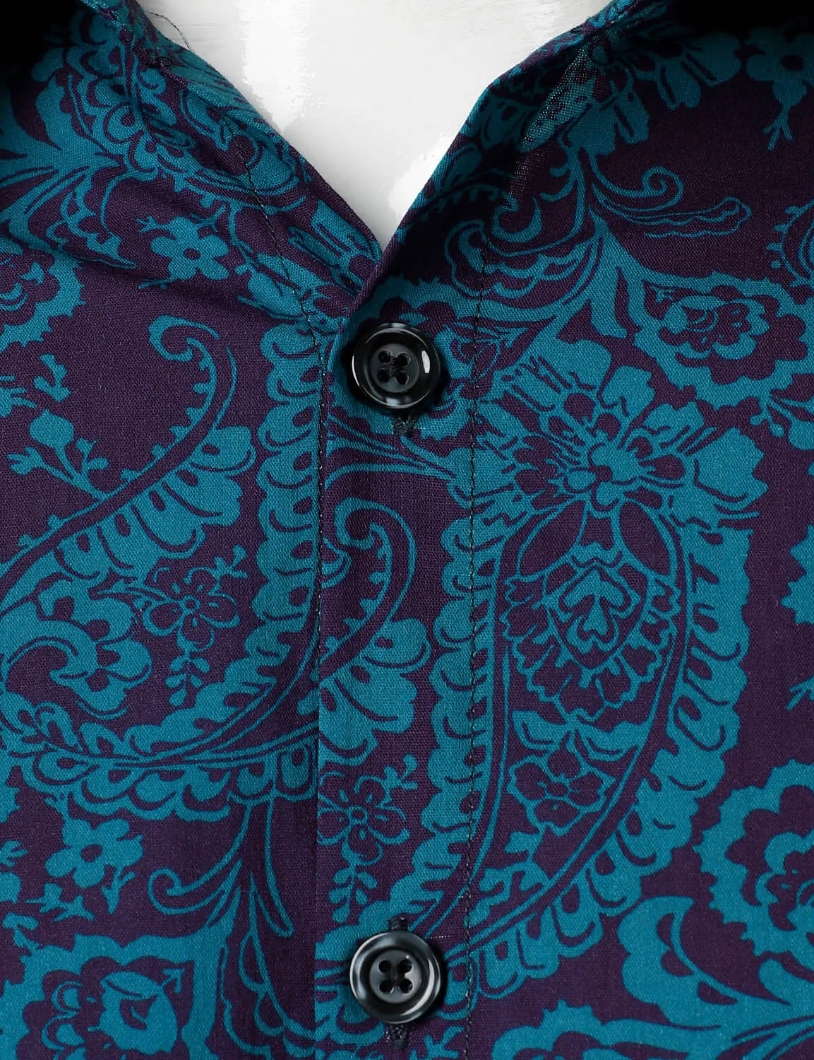 Men's Paisley Print Cotton Casual Button Up Long Sleeve Shirt