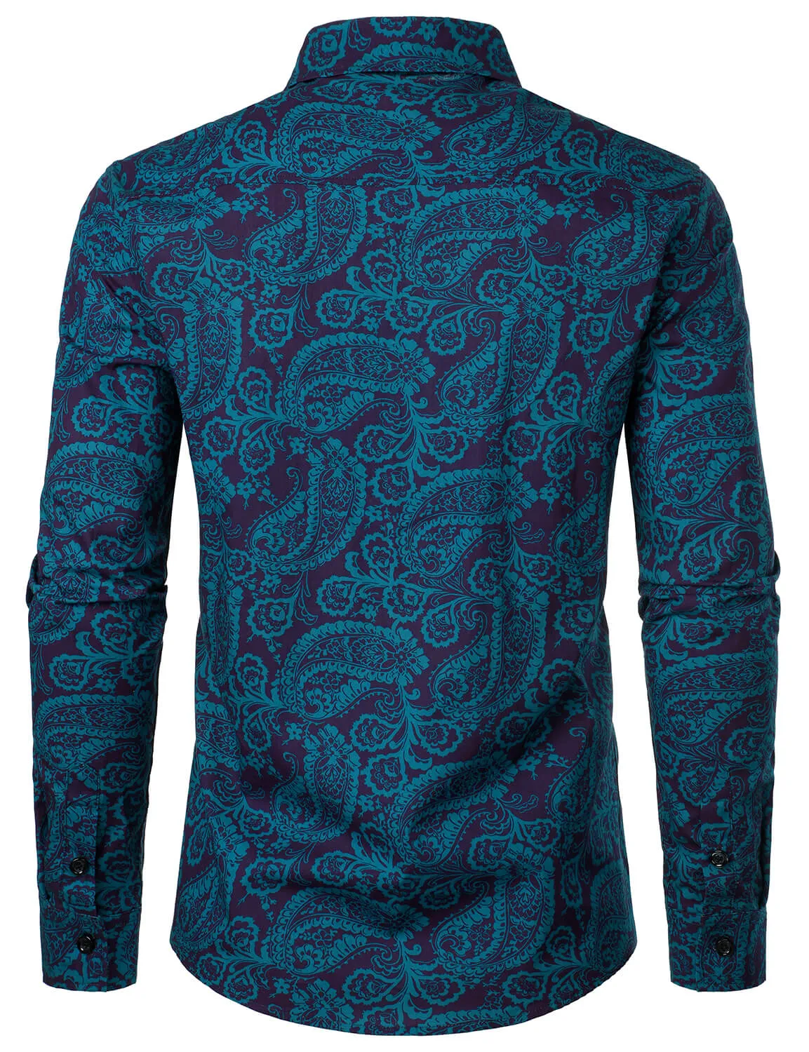 Men's Paisley Print Cotton Casual Button Up Long Sleeve Shirt