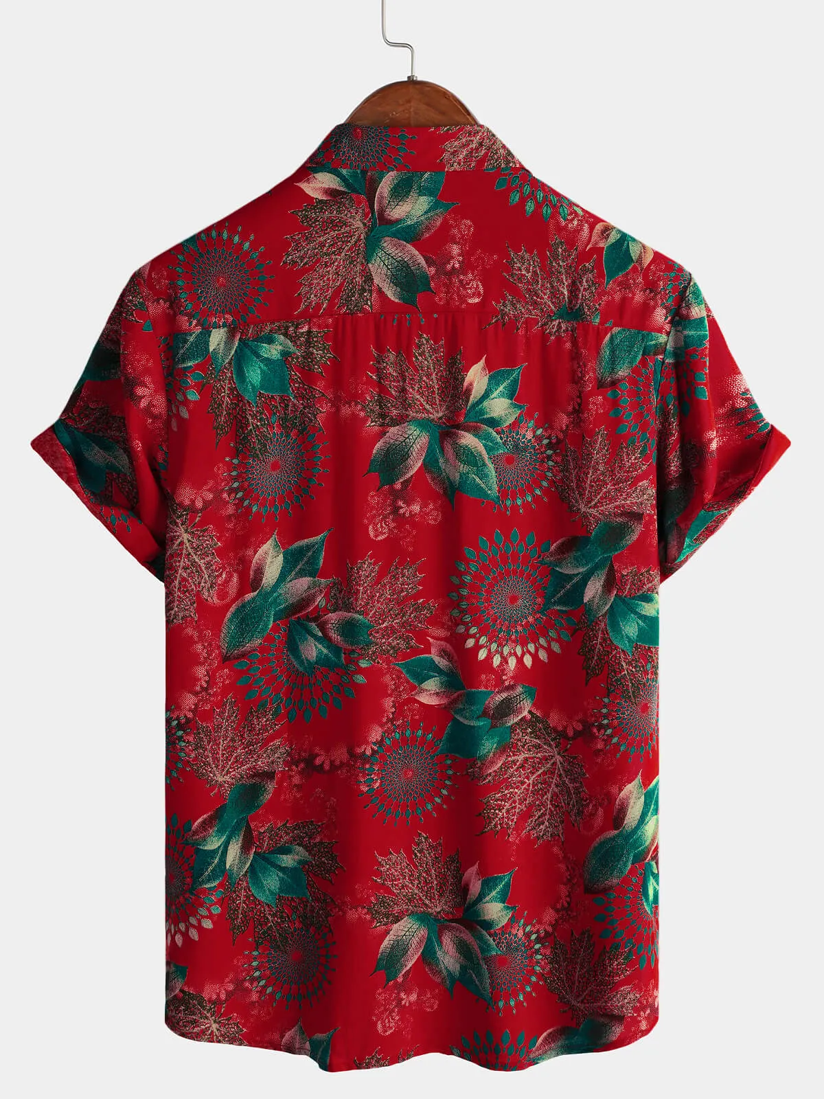 Men's Retro Red Casual Short Sleeve Button Up Summer Shirt