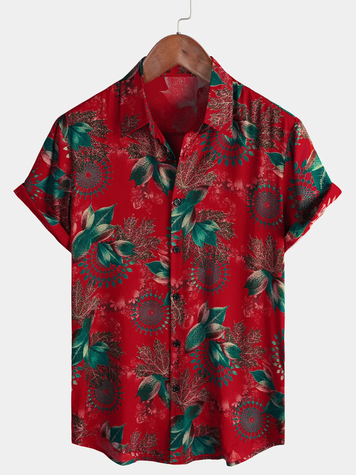 Men's Retro Red Casual Short Sleeve Button Up Summer Shirt