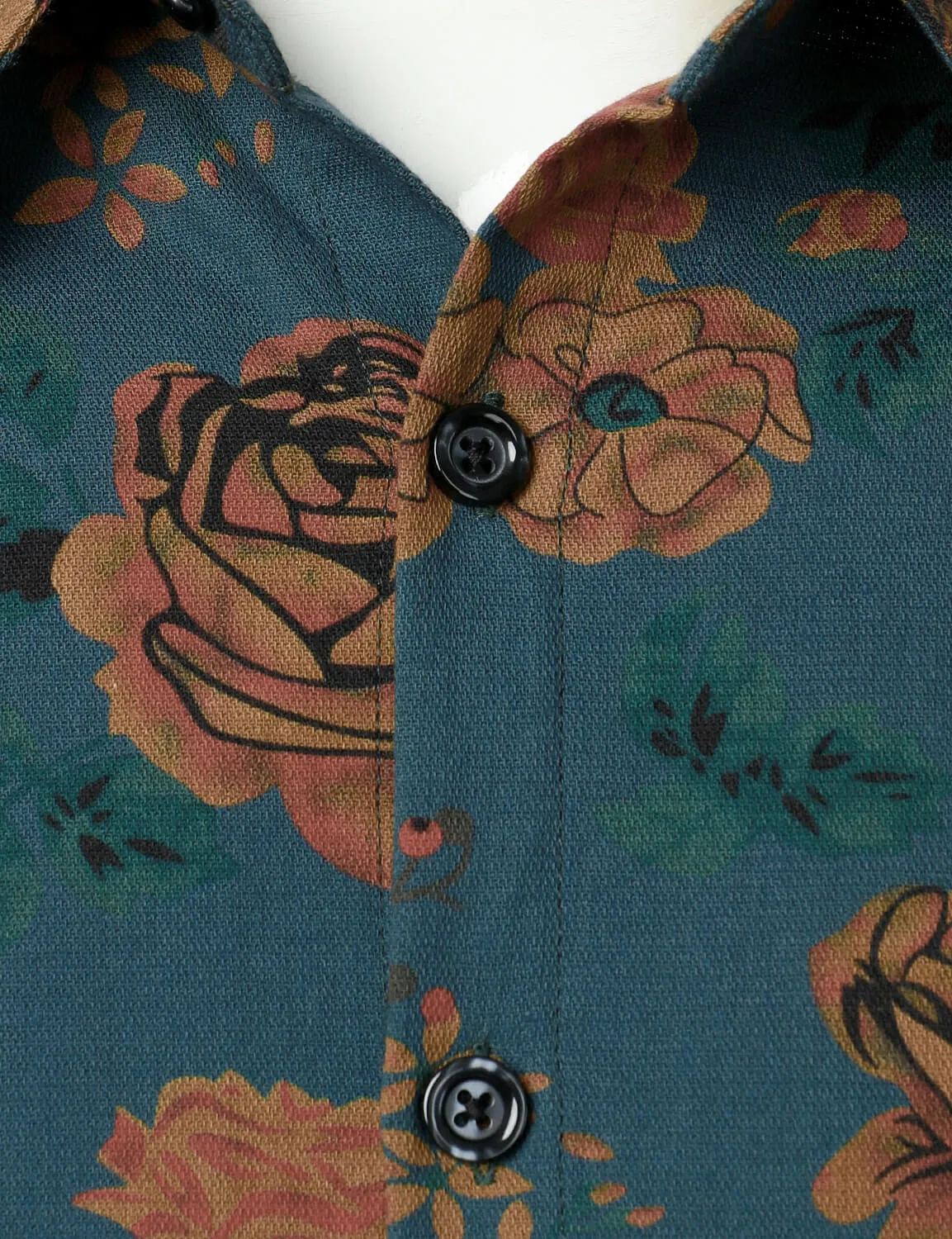 Men's Vintage Floral Blue Long Sleeve Button Up Shirt