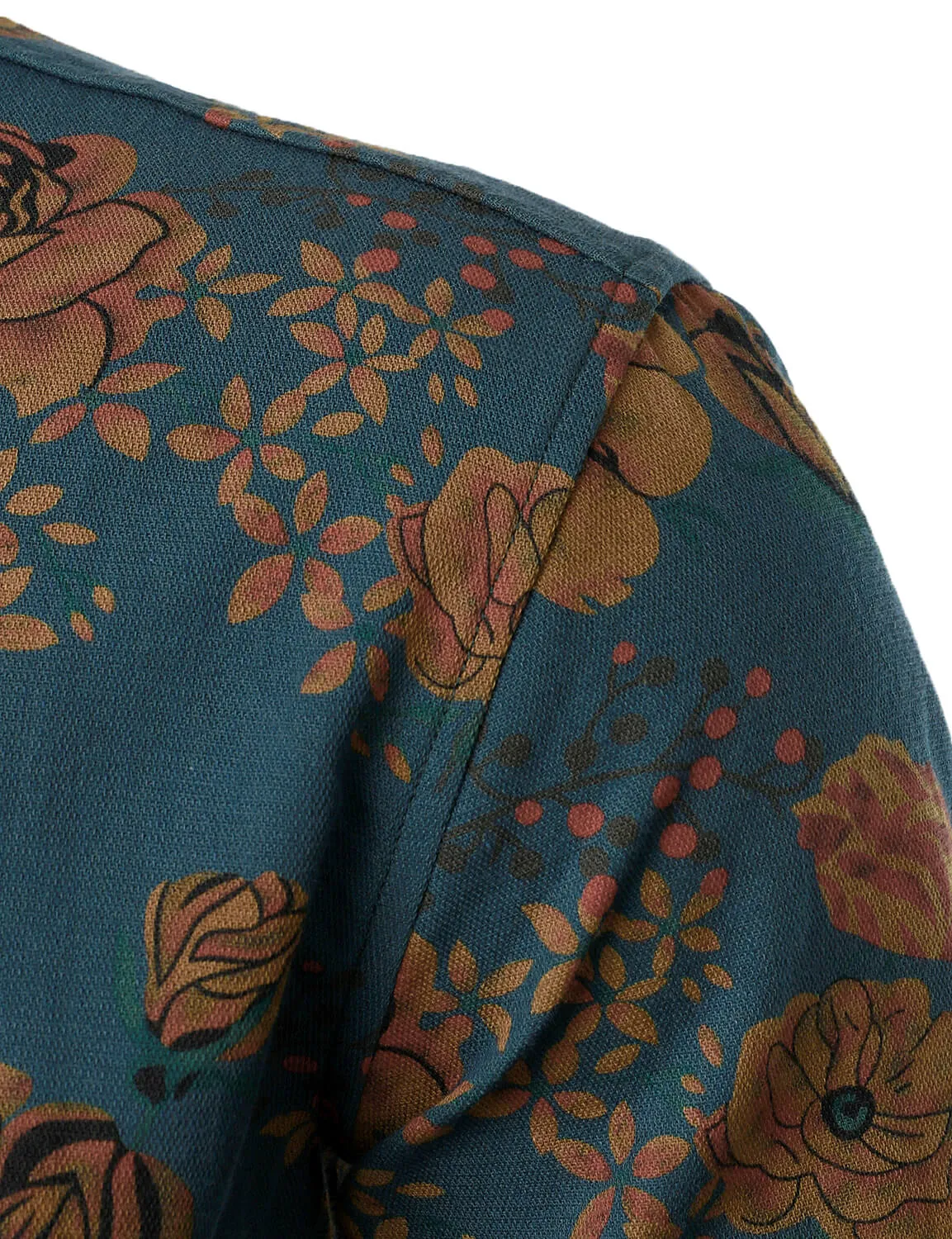 Men's Vintage Floral Blue Long Sleeve Button Up Shirt