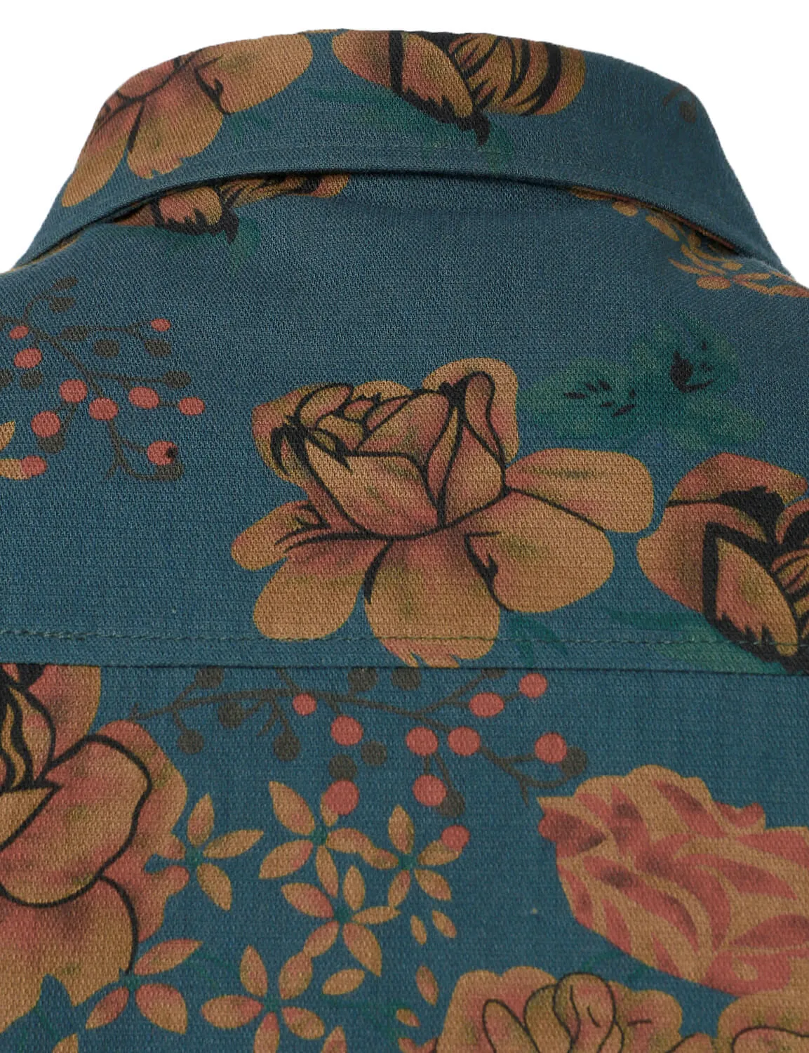 Men's Vintage Floral Blue Long Sleeve Button Up Shirt
