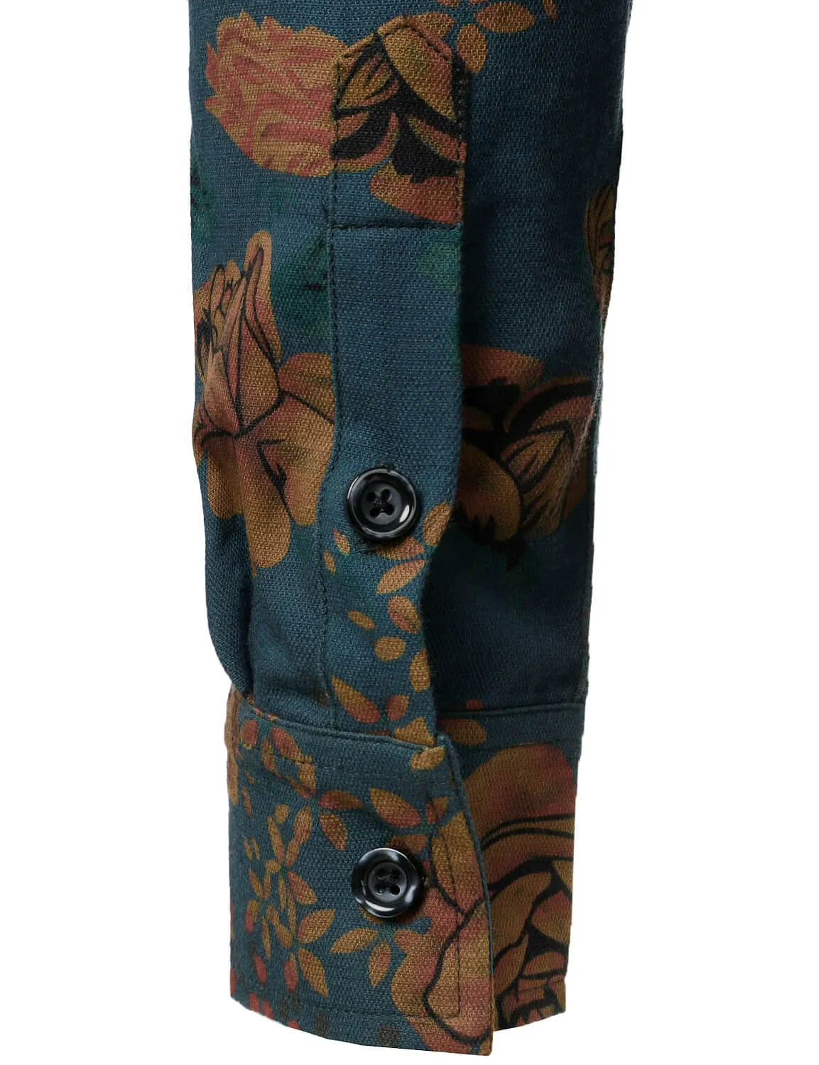 Men's Vintage Floral Blue Long Sleeve Button Up Shirt