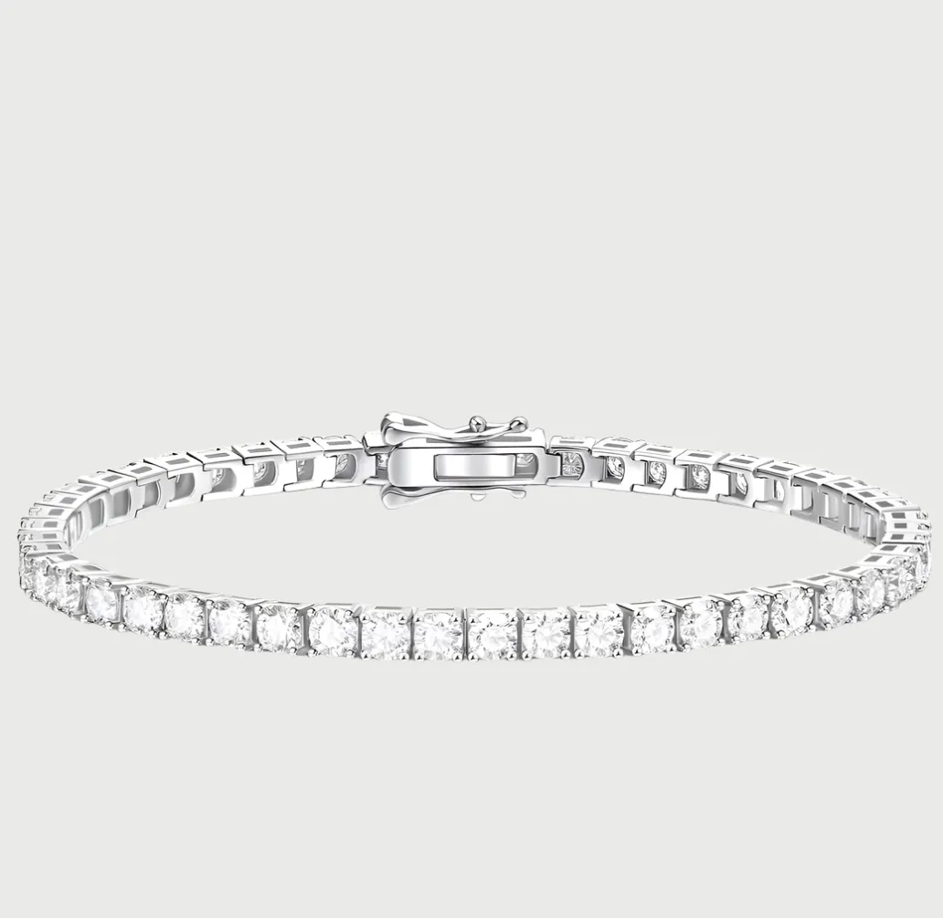 Moissanite Diamond Sterling Silver Tennis Bracelet in White/Yellow Gold