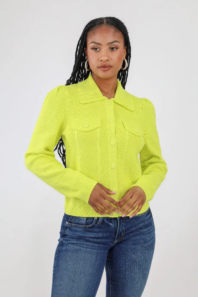 Neon Vibes Sweater Jacket -Green