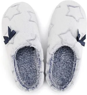New KomForme Women Memory Foam Slippers, Cozy Flannel Winter House Shoes with Star Pattern and Anti-Slip Sole, Sz 6