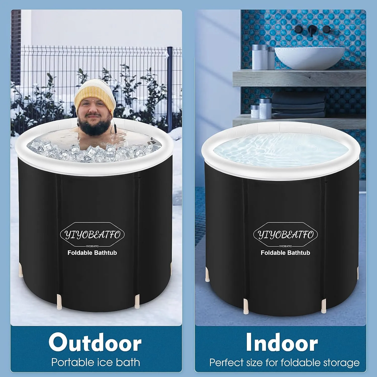 NEW No Box, YIYOBEATFO Ice Bath Tub for Athletes, Foldable Extra Large Adult Bath Tub with Lid, Fitness Lovers Recovery Portable Cold Therapy Tub, Long-Lasting Insulated ice/hot Freestanding Bathtubs Stock Tank