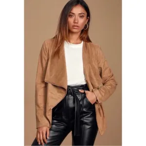 NWT Lulus Wild at Heart Vegan Suede Moto Jacket in Tan sz XS