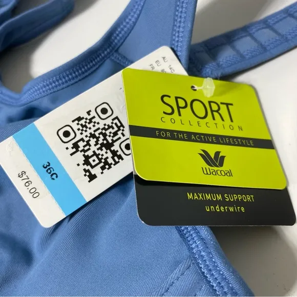 NWT WACOAL Simone Underwire Sports Bra Maximum Support Beaucoup Blue 36C Impact
