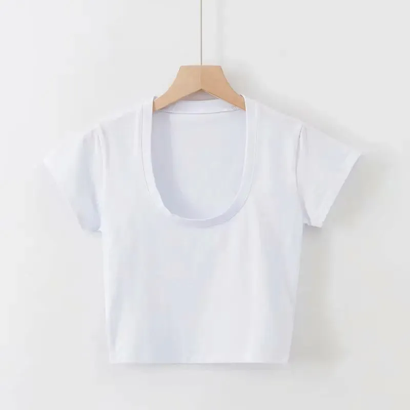 Obsidian Phoenix U-Neck Crop Top - Solid Color Women’s Casual High Waist T-Shirt for Sexy Streetwear