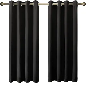 Olsen & Smith Black Thermal Insulating Blackout Curtains Eyelet Set Thermally Insulated for Summer & Winter Home Bedroom Living Room