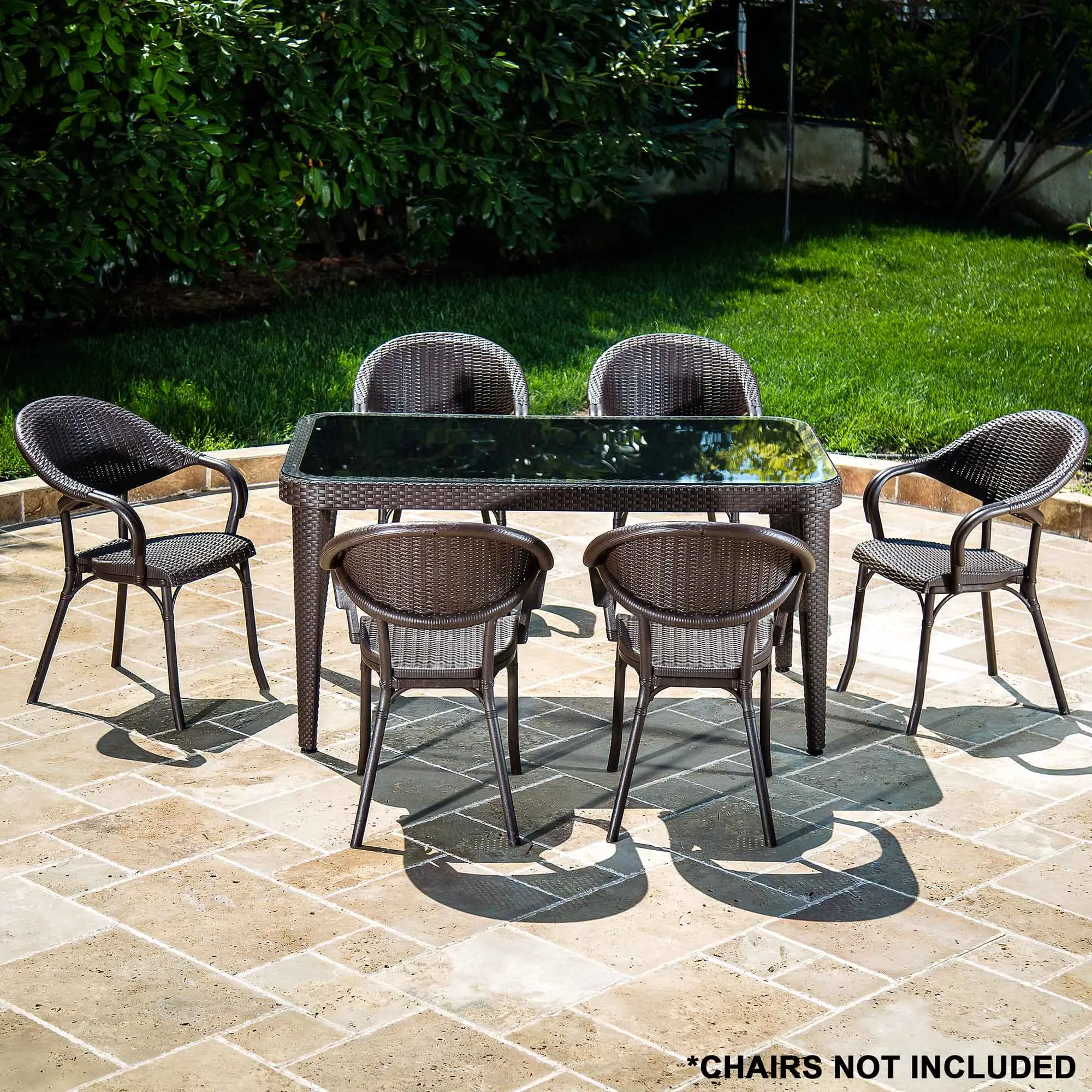 Outdoor Dining Table, Weather Resistant & Glass Top, 90x150cm (W x H) - Wenge - DG206