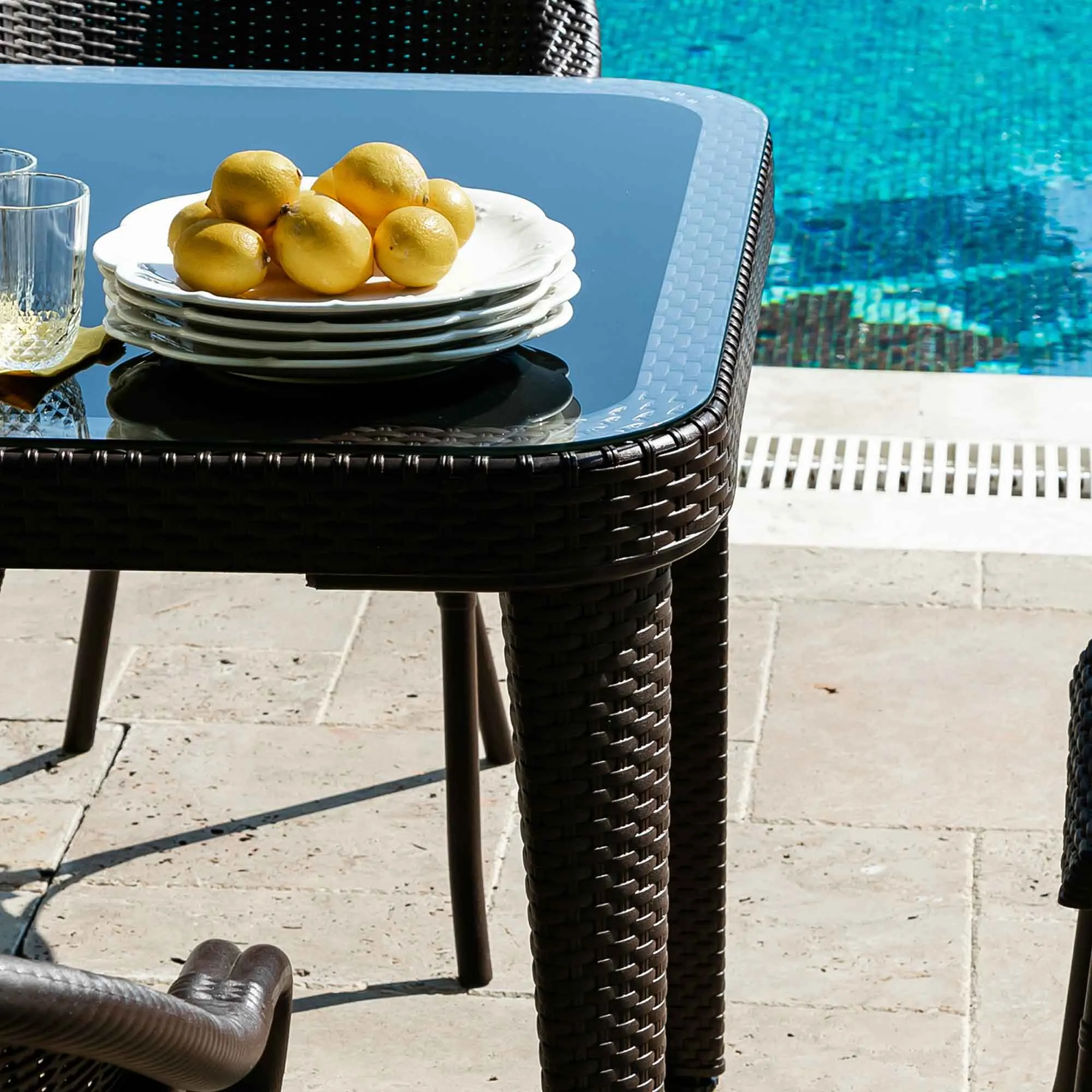 Outdoor Dining Table, Weather Resistant & Glass Top, 90x150cm (W x H) - Wenge - DG206