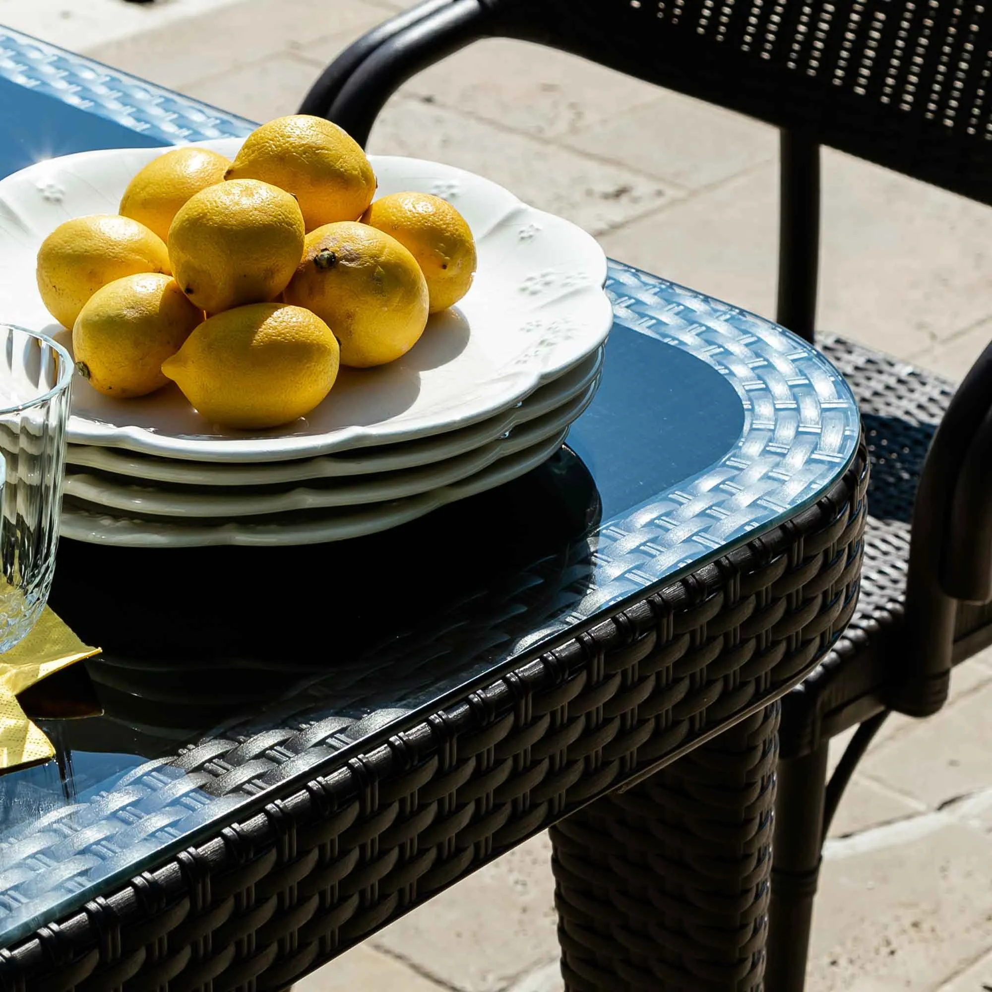 Outdoor Dining Table, Weather Resistant & Glass Top, 90x150cm (W x H) - Wenge - DG206