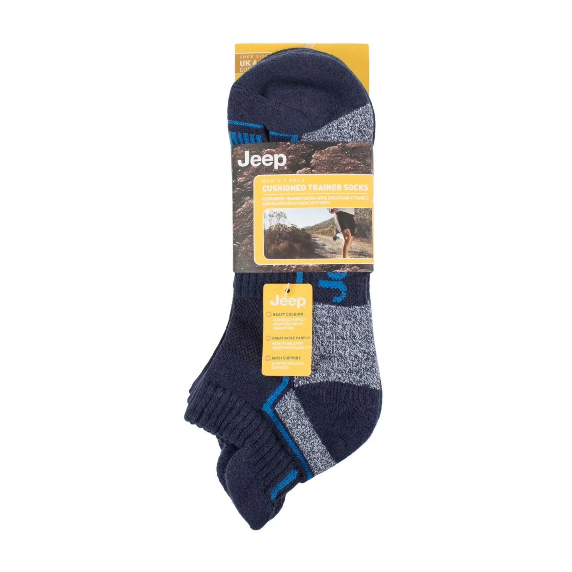Pack of 3 Men's Trainer Liners Socks | Low Cut Cushioned Sport Ankle Socks