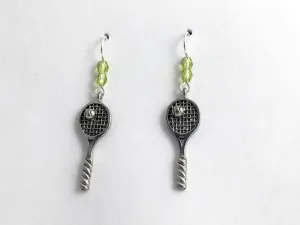 Pewter & sterling silver tennis racquet w/ ball dangle earrings- racket,racquets