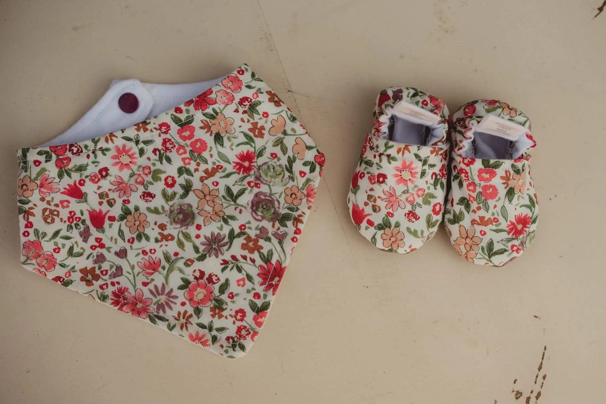 Pink & Red Floral Soft Soled Baby Shoes Bib