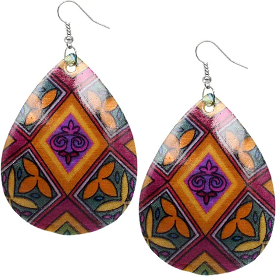 Pink Multicolor Art Deco Teardrop Shell Earrings