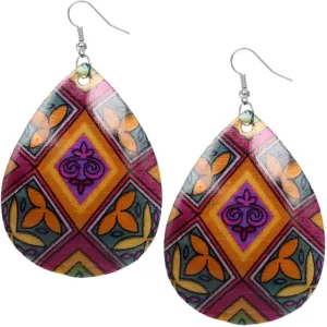 Pink Multicolor Art Deco Teardrop Shell Earrings