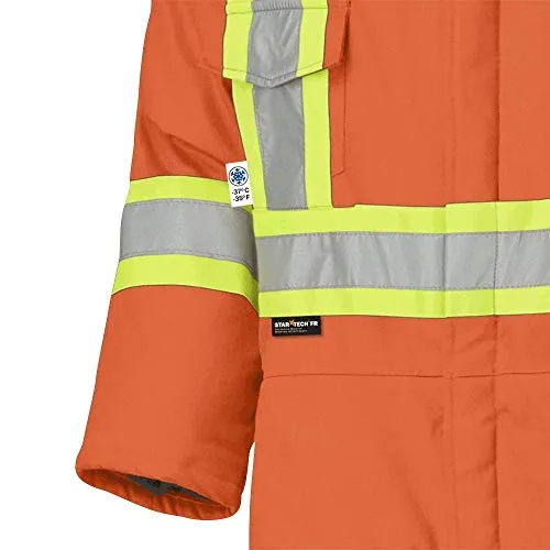 Pioneer Winter CSA Flame Resistant Hi Vis Insulated Work Coverall, Easy Boot Access & Action Back