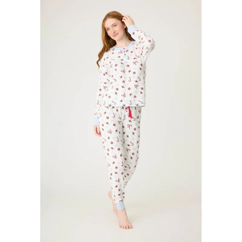 PJ Salvage Candy Cane Waffle Thermal Ski Jammie Set