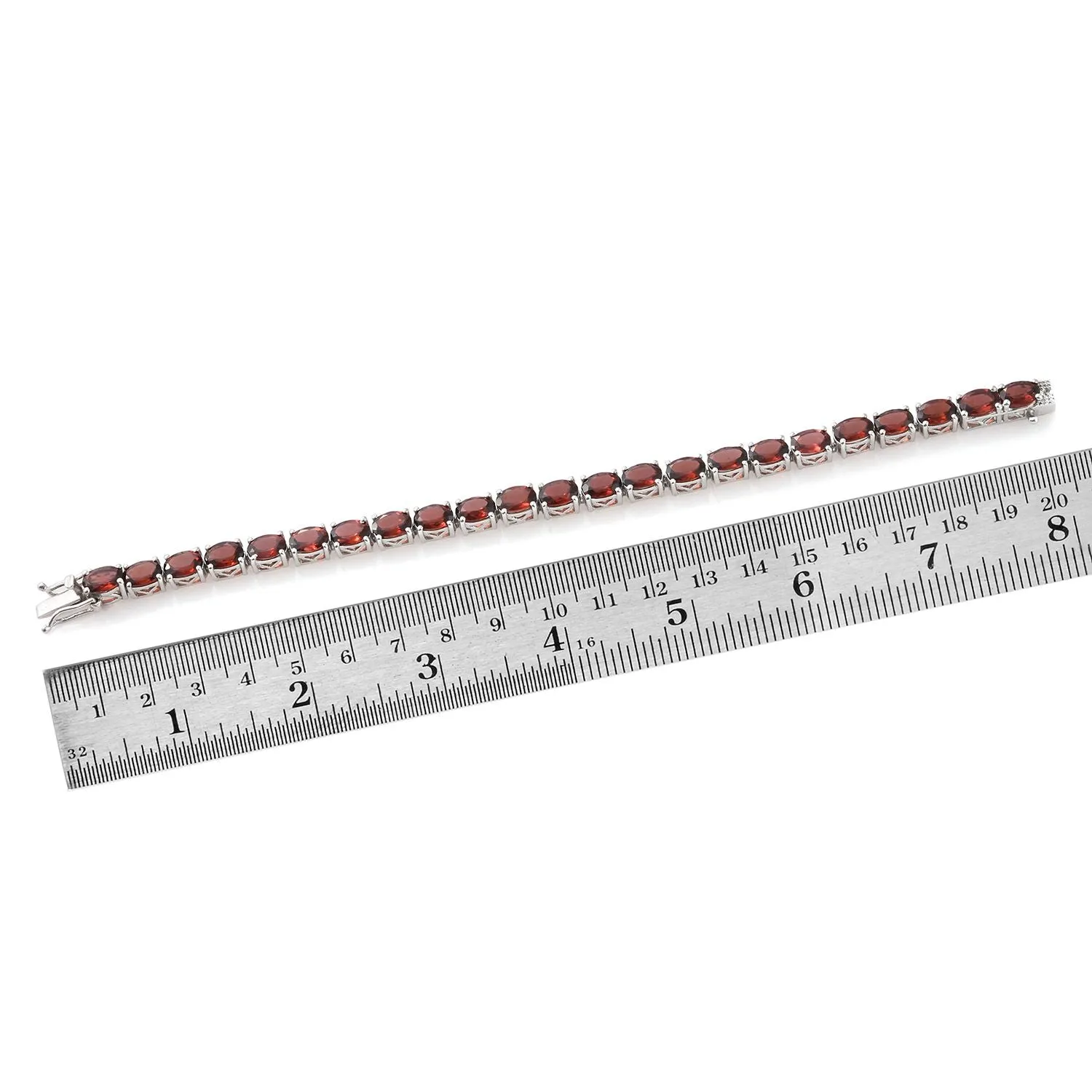 Platinum over Sterling Silver 20.90cts. Mozambique GARNET Line Bracelet (6.50 in)