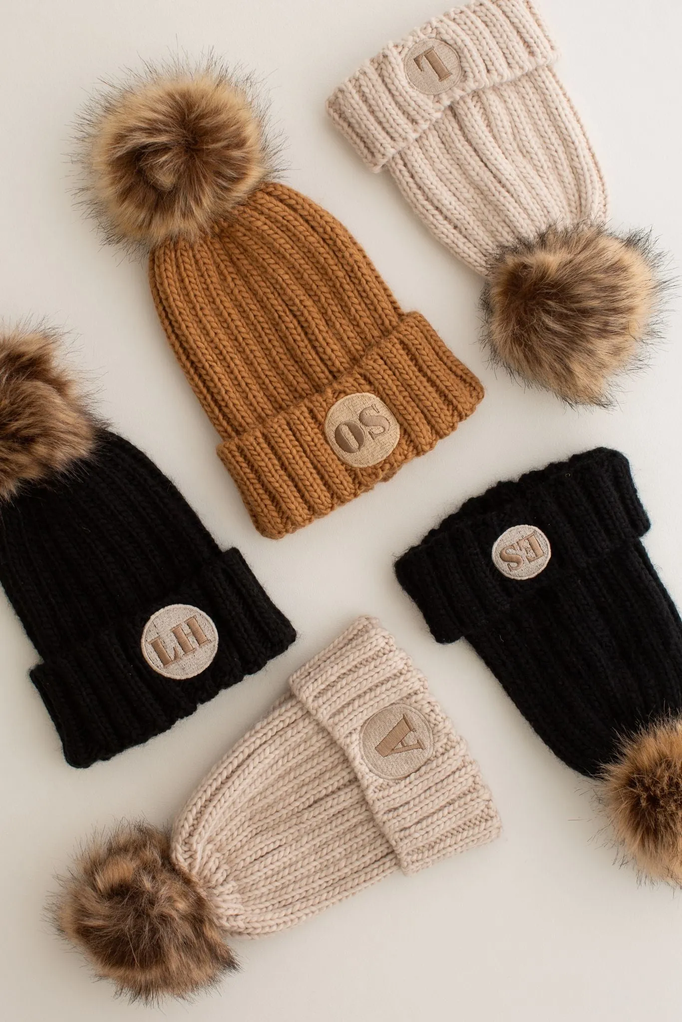 Pom Knit Beanie - Embroidered