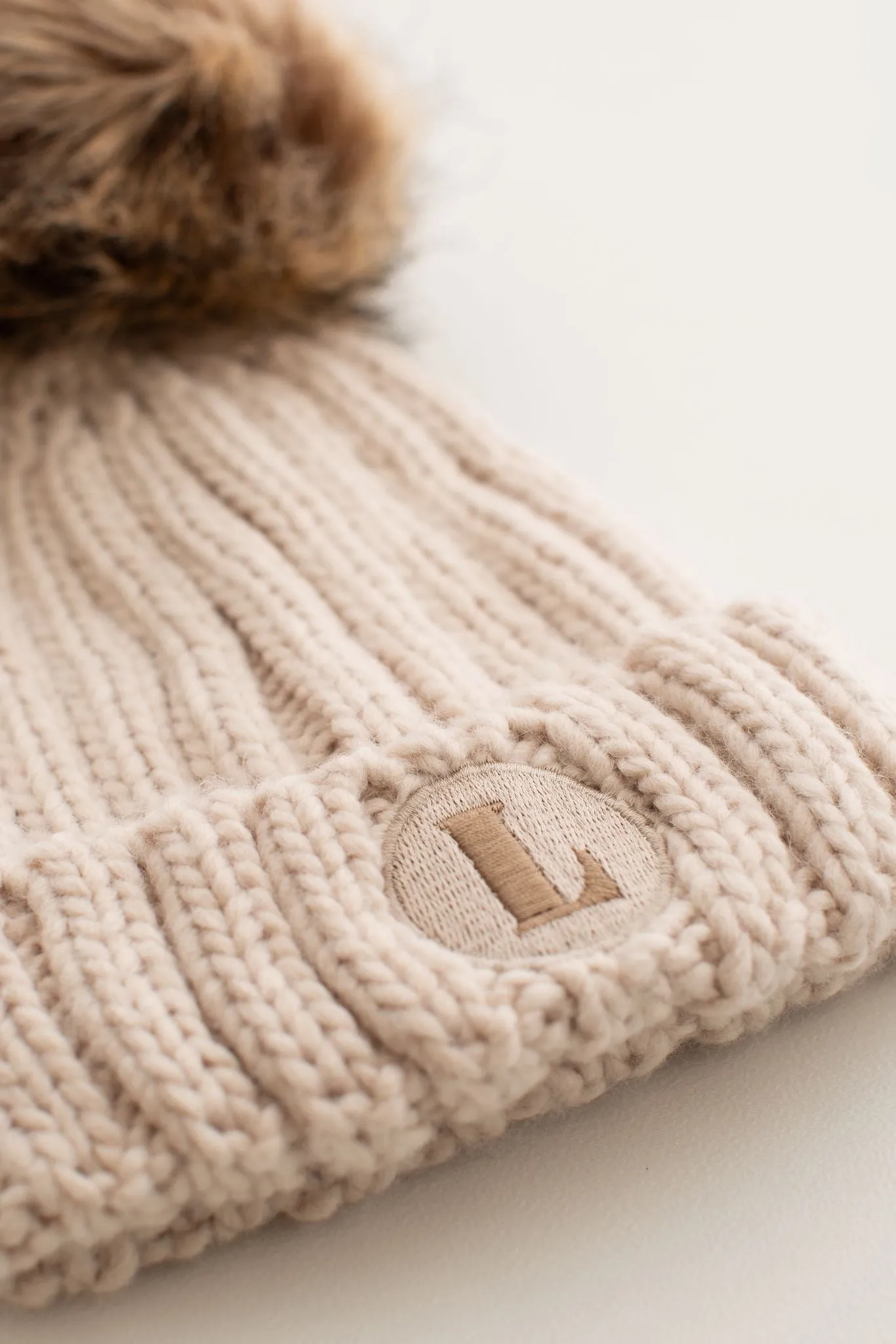Pom Knit Beanie - Embroidered
