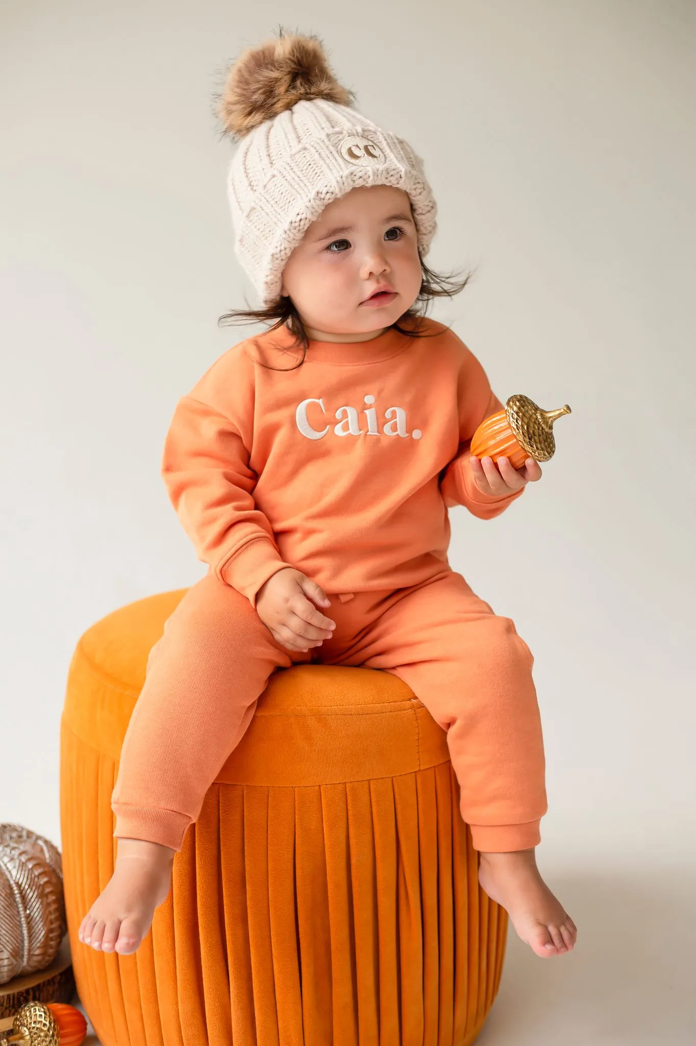 Pom Knit Beanie - Embroidered