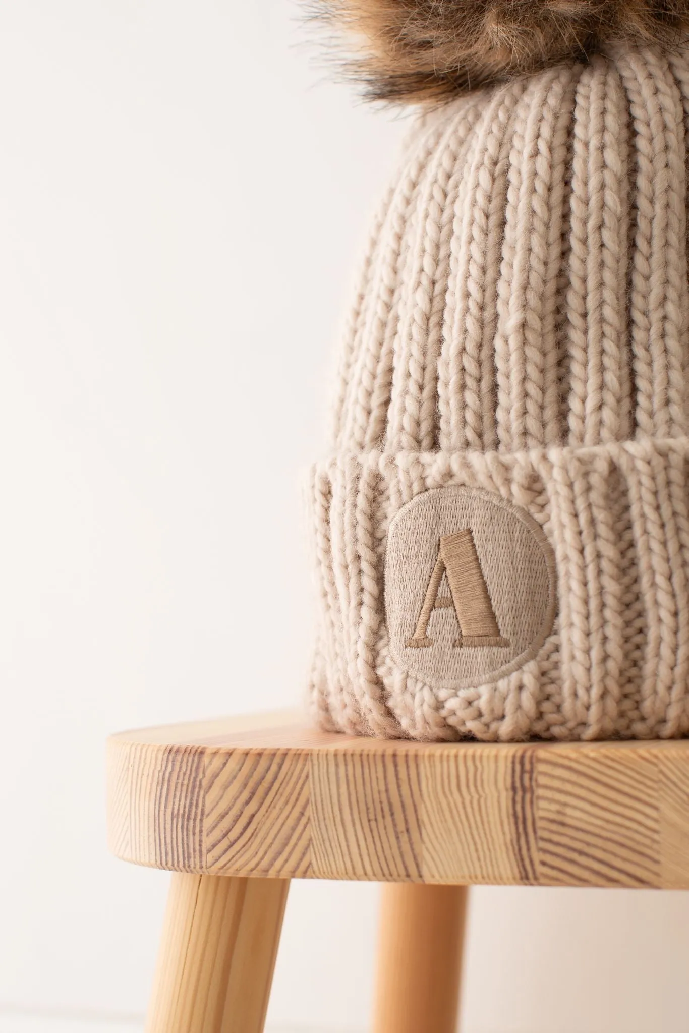 Pom Knit Beanie - Embroidered