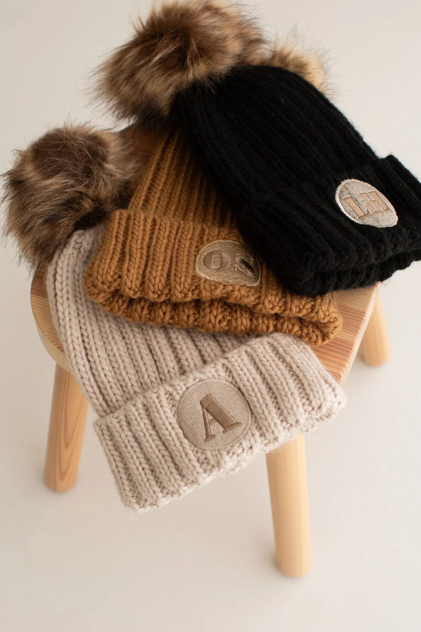 Pom Knit Beanie - Embroidered