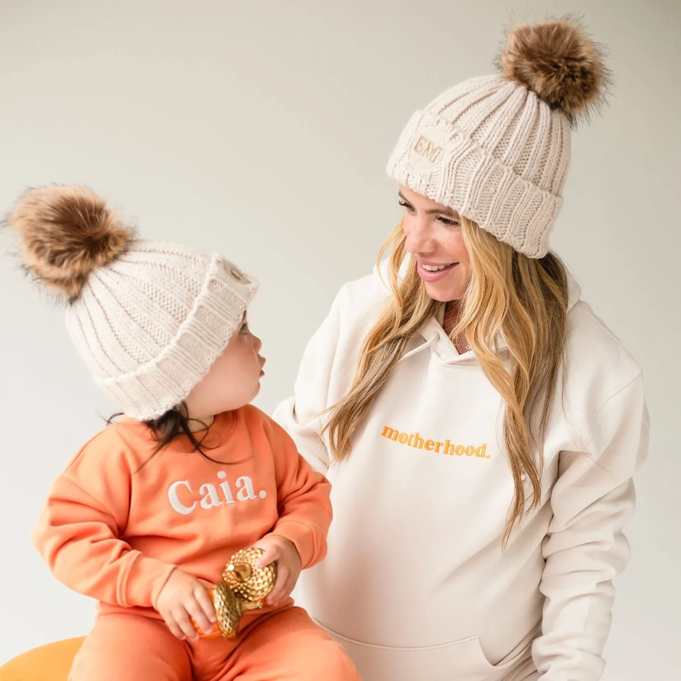 Pom Knit Beanie - Embroidered