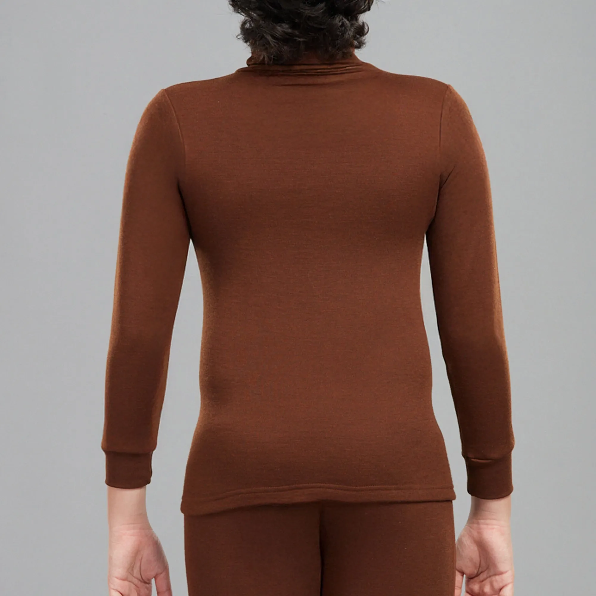 Premium Polyester-Viscose Blend Slim Fit Spectra Vest with a High Neckline and Full Sleeves - Coffee