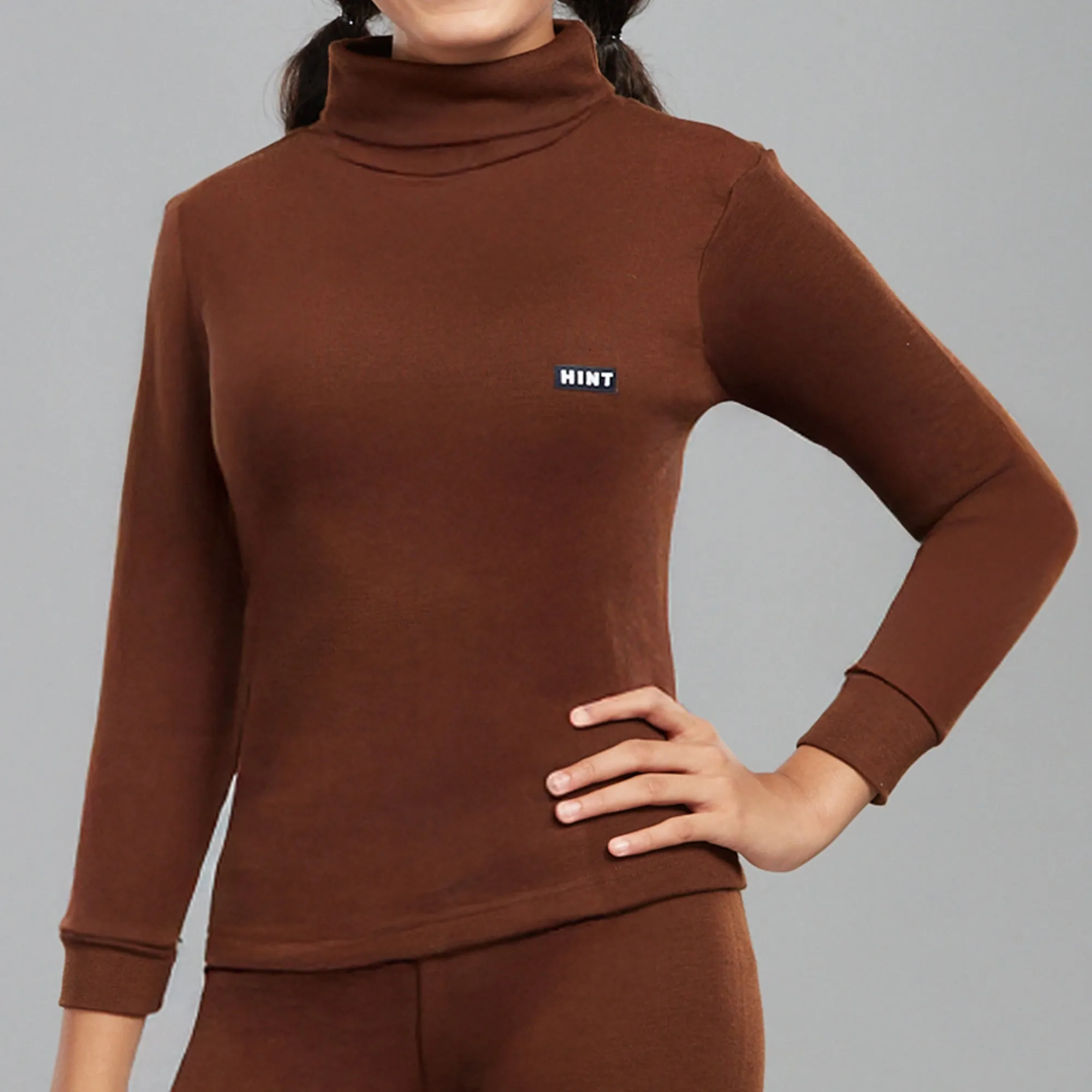 Premium Polyester-Viscose Blend Slim Fit Spectra Vest with a High Neckline and Full Sleeves - Coffee