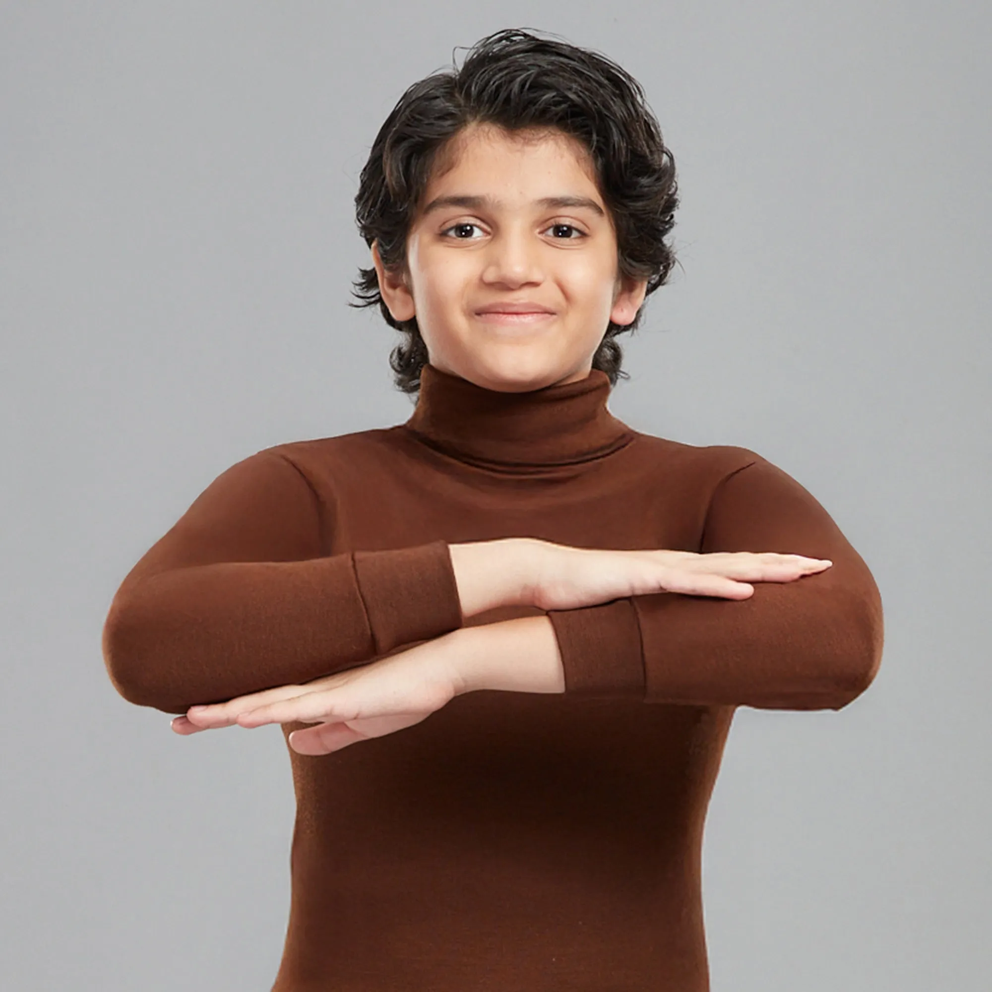 Premium Polyester-Viscose Blend Slim Fit Spectra Vest with a High Neckline and Full Sleeves - Coffee